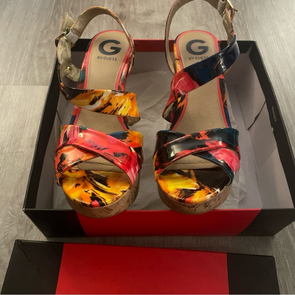 GUESS Women's Colorful Strappy Wedges